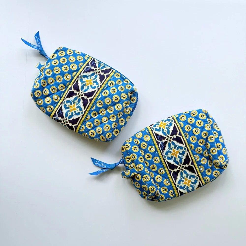 Vera Bradley Set of Two Retired Riviera Blue & Yellow Quilted Cosmetic Bags